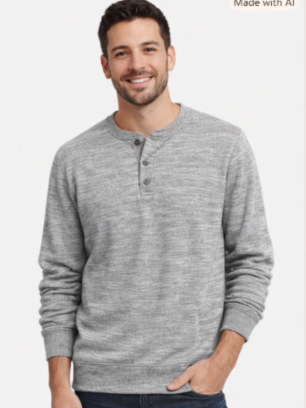 GAP Gray Heathered Henley Sweatshirt XL Mens Top (52"chest)